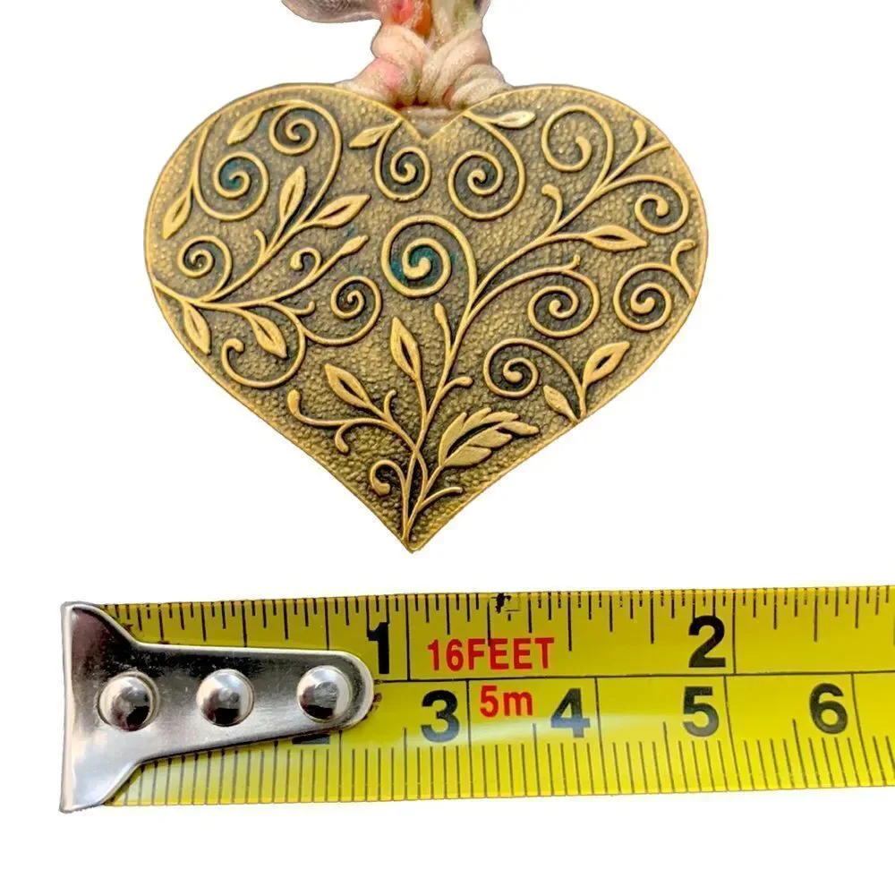 Vintage Victorian Style Brass Tone Heart Pendant Ribbon Choker Necklace